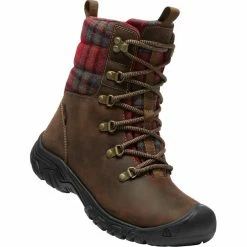 Keen Greta WP Boots Women dark brown/red plaid